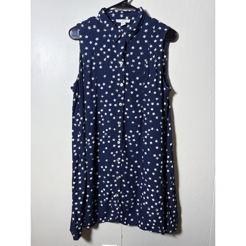 BeachLunchLounge L Star Print Button Front Blouse Resort Coastal Nautical
